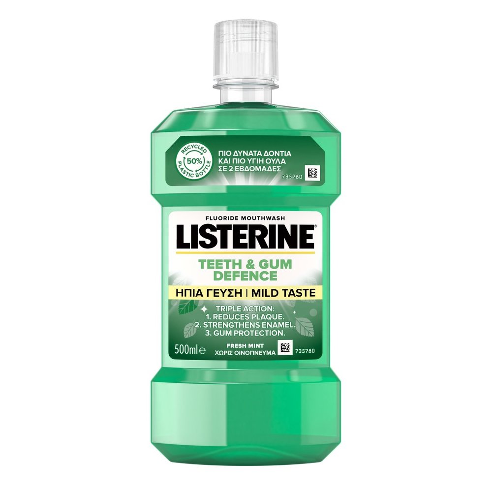 Listerine Teeth & Gum Defence Στοματικό Διάλυμα που Ενδυναμώνει τα Δόντια & Προστατεύει τα Ούλα με Ήπια Γεύση 500ml