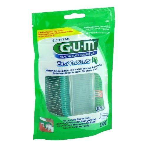 Gum Easy Flossers + Fluoride & Vitamin E Κερωμένο Οδοντικό Νήμα με Γεύση Δροσερής Μέντας 30 Τεμάχια (890)