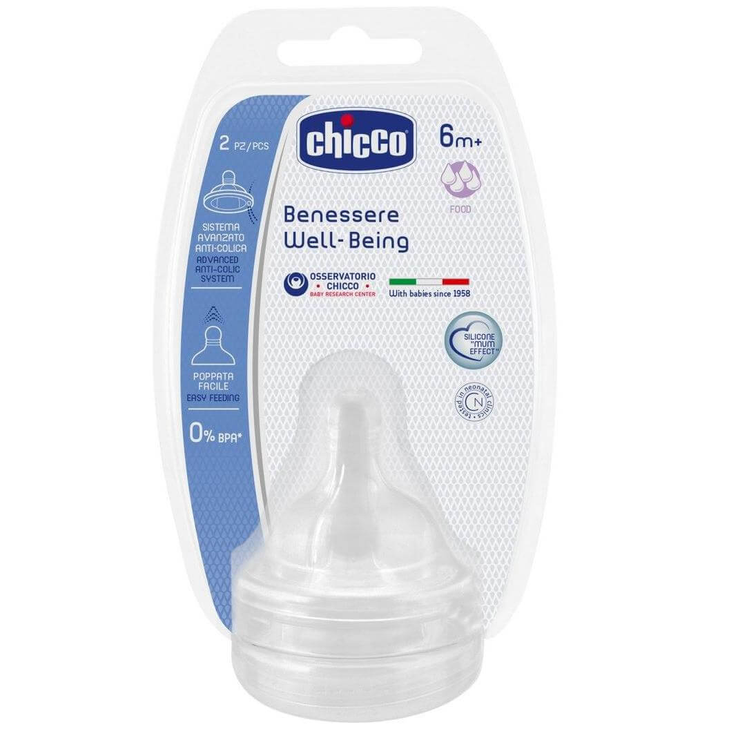 Chicco Θηλή Σιλικόνης Ροή Φαγητού 6m+ 2 Τεμάχια