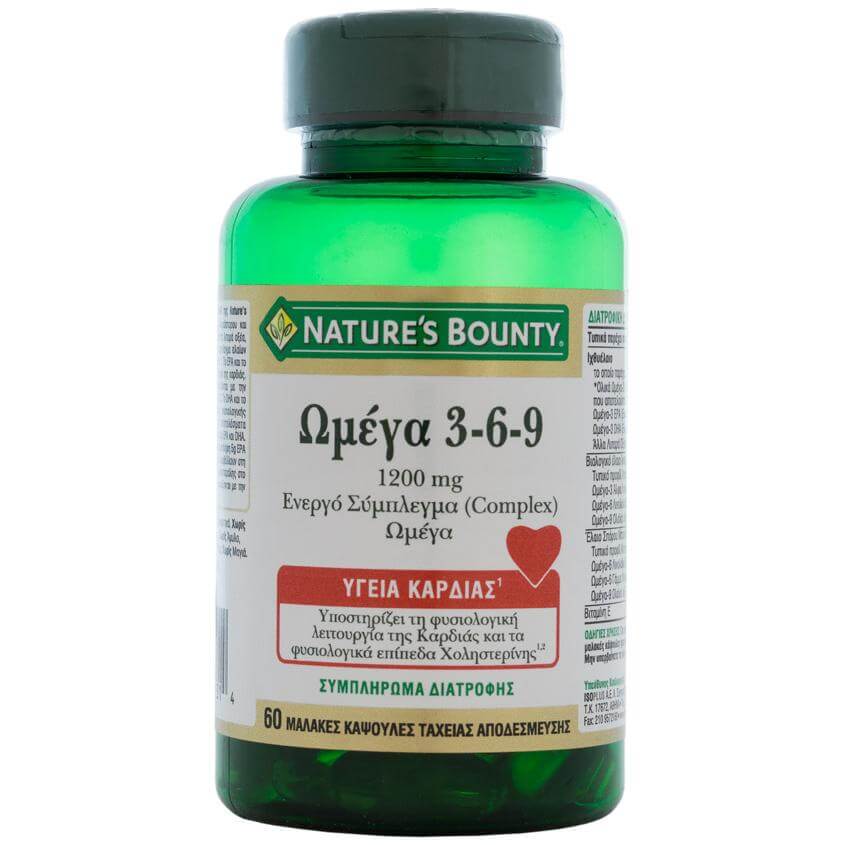 Natures Bounty Ωμέγα 3-6-9 Συμπλήρωμα Διατροφής για τη Καλή Υγεία του Οργανισμού 1200mg 60caps