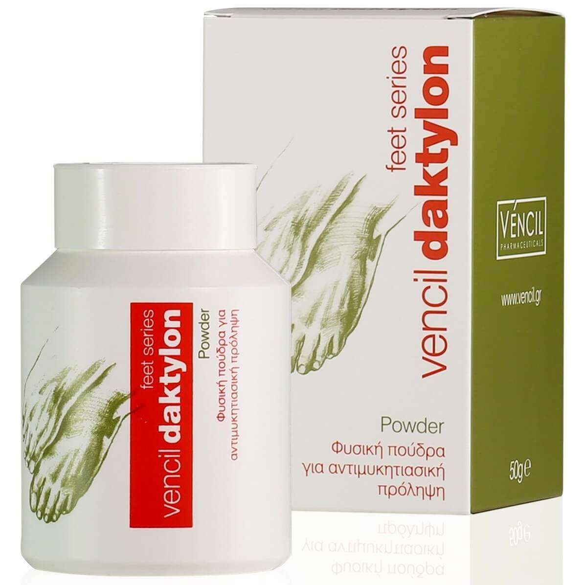 Vencil Daktylon Powder Φυσική Πούδρα για Αντιμυκητιασική Πρόληψη με Αντιφλογιστική, Αποσμητική & Απορροφητική Δράση 50g