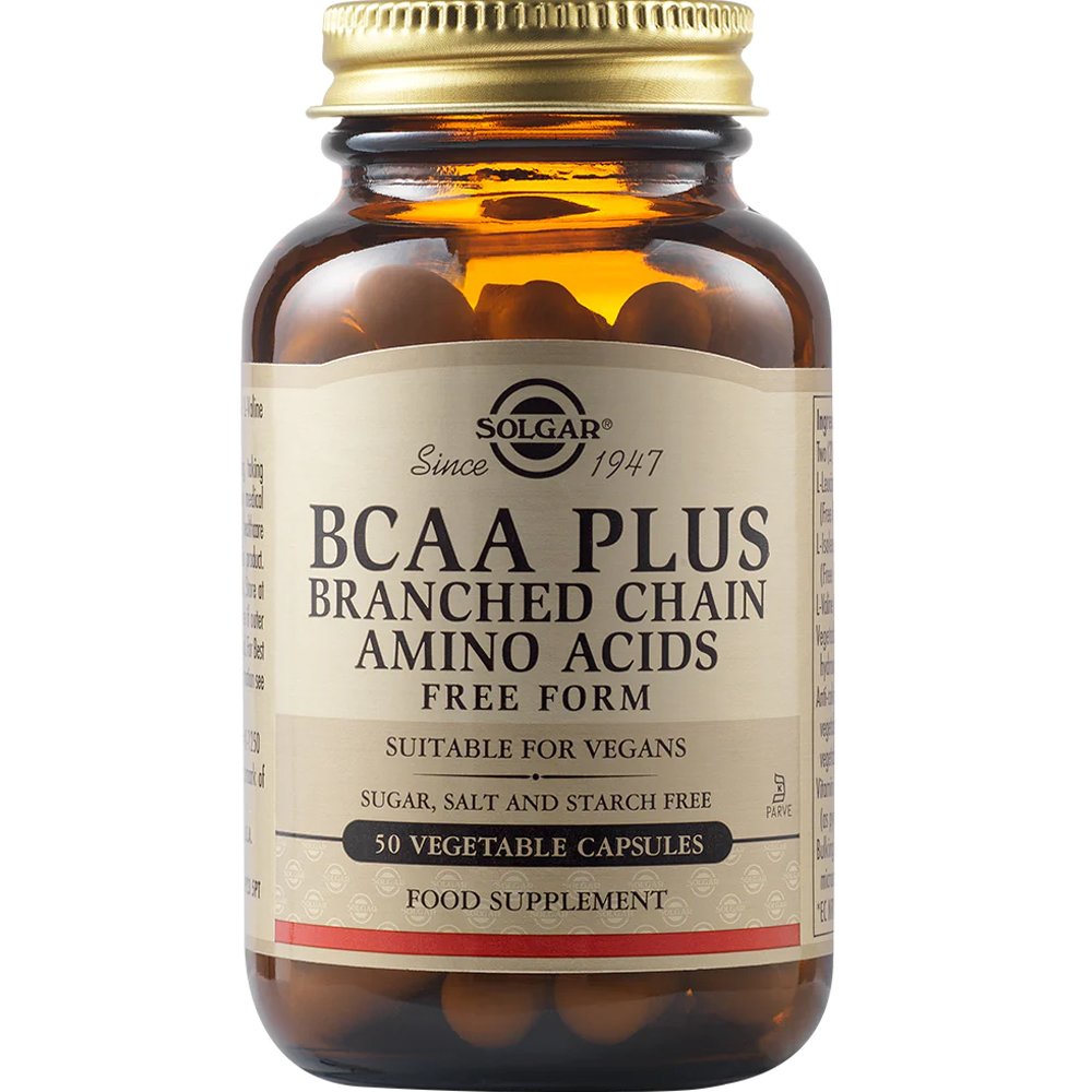Solgar Solgar BCAA Plus Branched Chain Amino Acids Συμπλήρωμα Διατροφής Συμπλέγματος Αμινοξέων Διακλαδισμένης Αλυσίδας που Συντελεί στη Δομική Σύσταση των Πρωτεϊνών για Αύξηση Μυϊκής Μάζας σε Αθλητές 50veg.caps