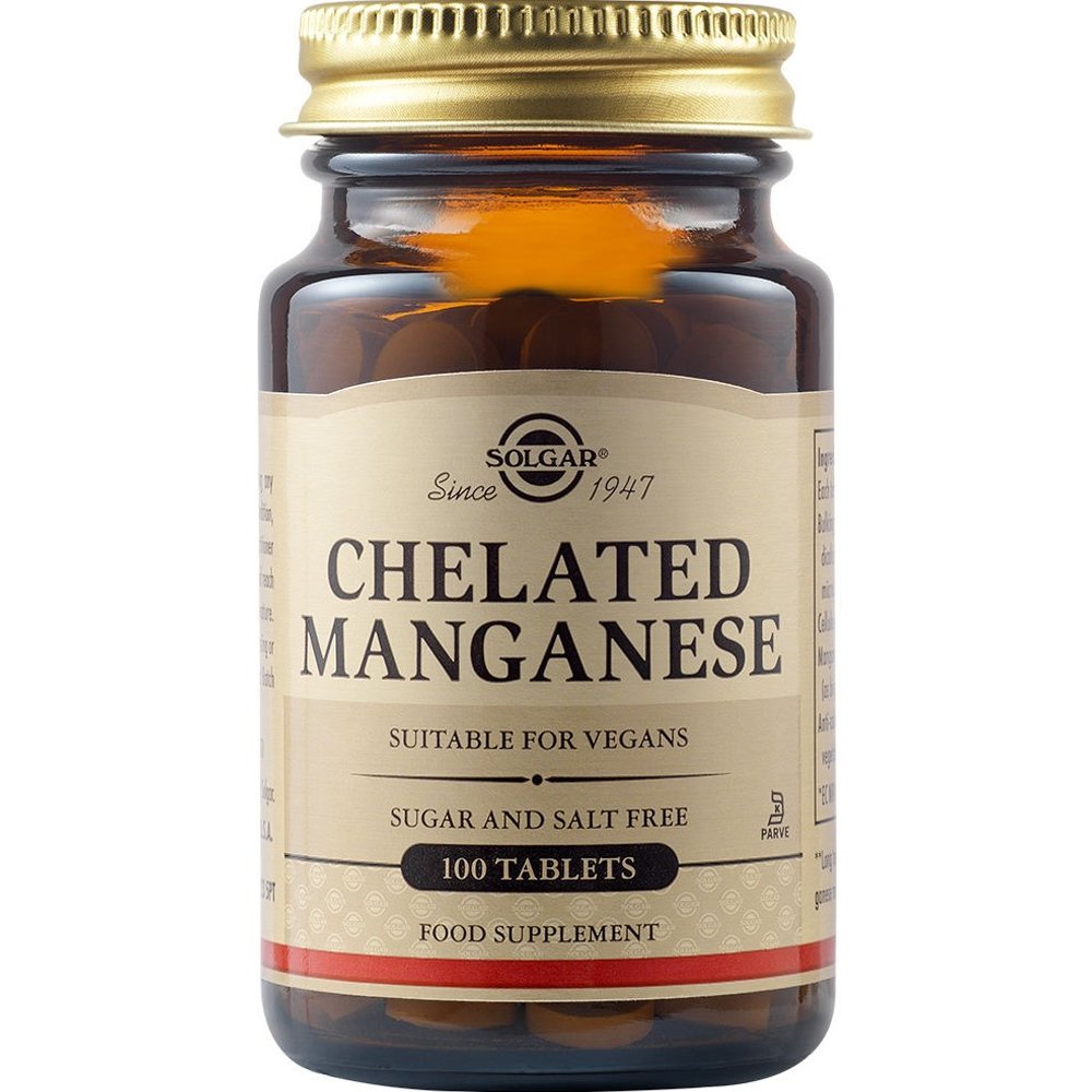 Solgar Solgar Chelated Manganese 8mg Συμπλήρωμα Διατροφής με Μαγγάνιο σε Χηλική Μορφή για Μέγιστη Απορροφησιμότητα για την Αντιμετώπιση του Οξειδωτικού Στρες & την Καλή Υγεία των Οστών 100tabs