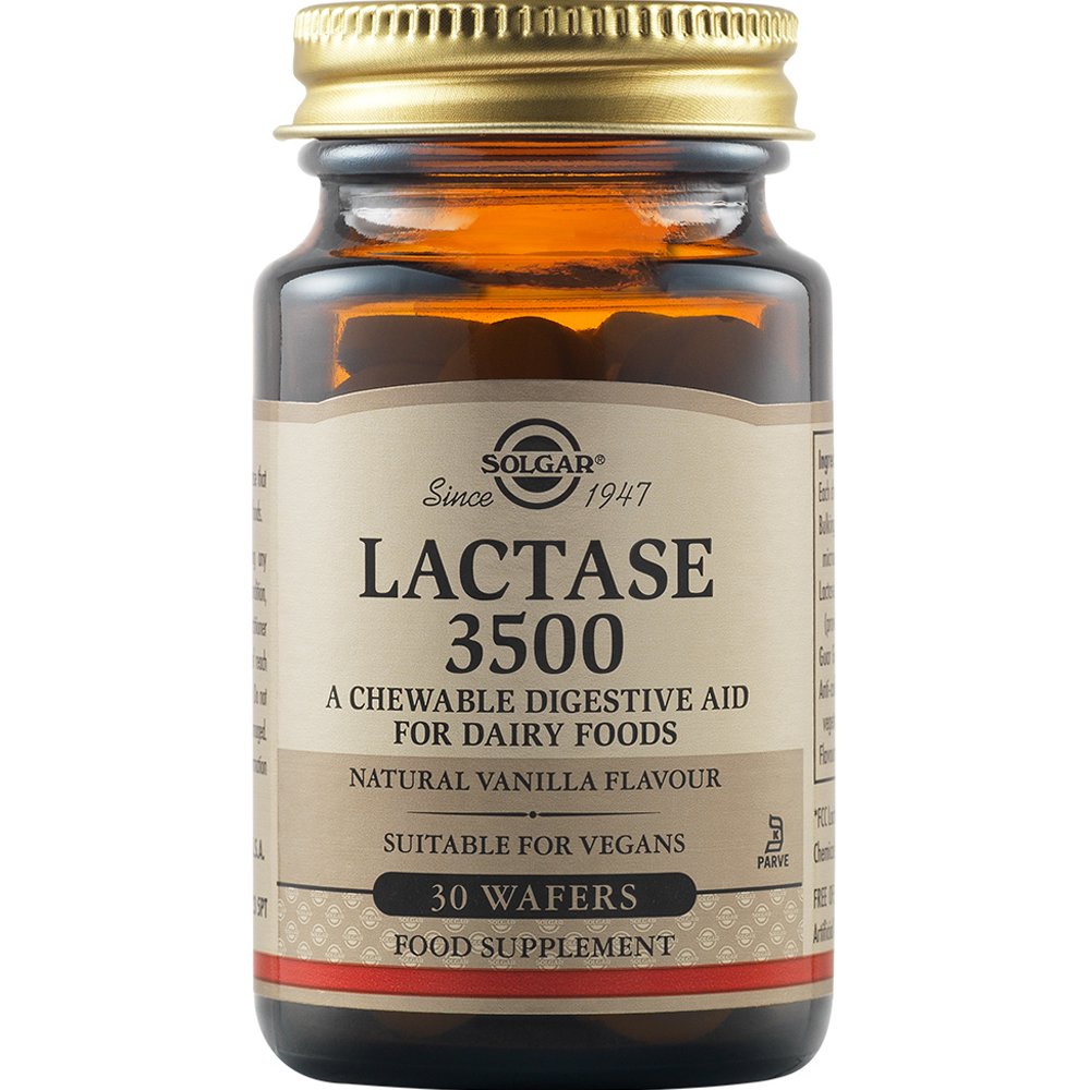 Solgar Solgar Lactase 3500 Συμπλήρωμα Διατροφής Ενζύμου Λακτάσης για την Υποβοήθηση της Πέψης Γαλακτοκομικών σε Άτομα με Δυσανεξία στη Λακτόζη 30 Wafers