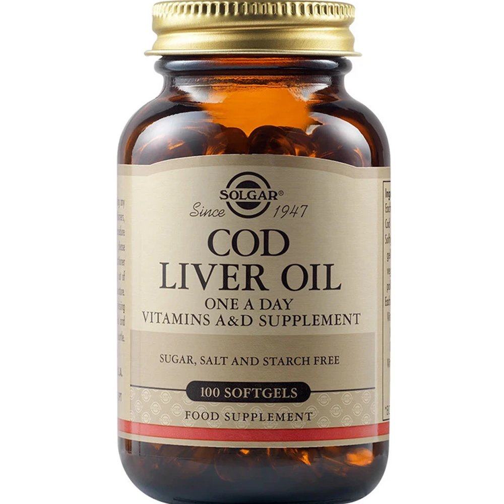 Solgar Cod Liver Oil Συμπλήρωμα Διατροφής Μουρουνέλαιου Πλούσιο σε Ωμέγα 3 Λιπαρά Οξέα για τη Σωστή Λειτουργία της Καρδιάς & του Εγκεφάλου 100 Softgels