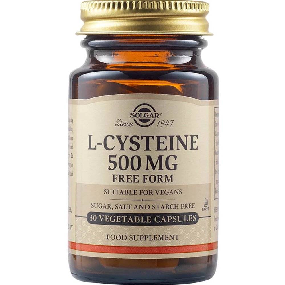 Solgar L-Cysteine 500mg Συμπλήρωμα Διατροφής Αμινοξέος Κυστεΐνης που Συμβάλλει στην Παραγωγή Κερατίνης για Υγιή Μαλλιά, Νύχια & Δέρμα με Ισχυρές Αντιοξειδωτικές Ιδιότητες 30veg.caps