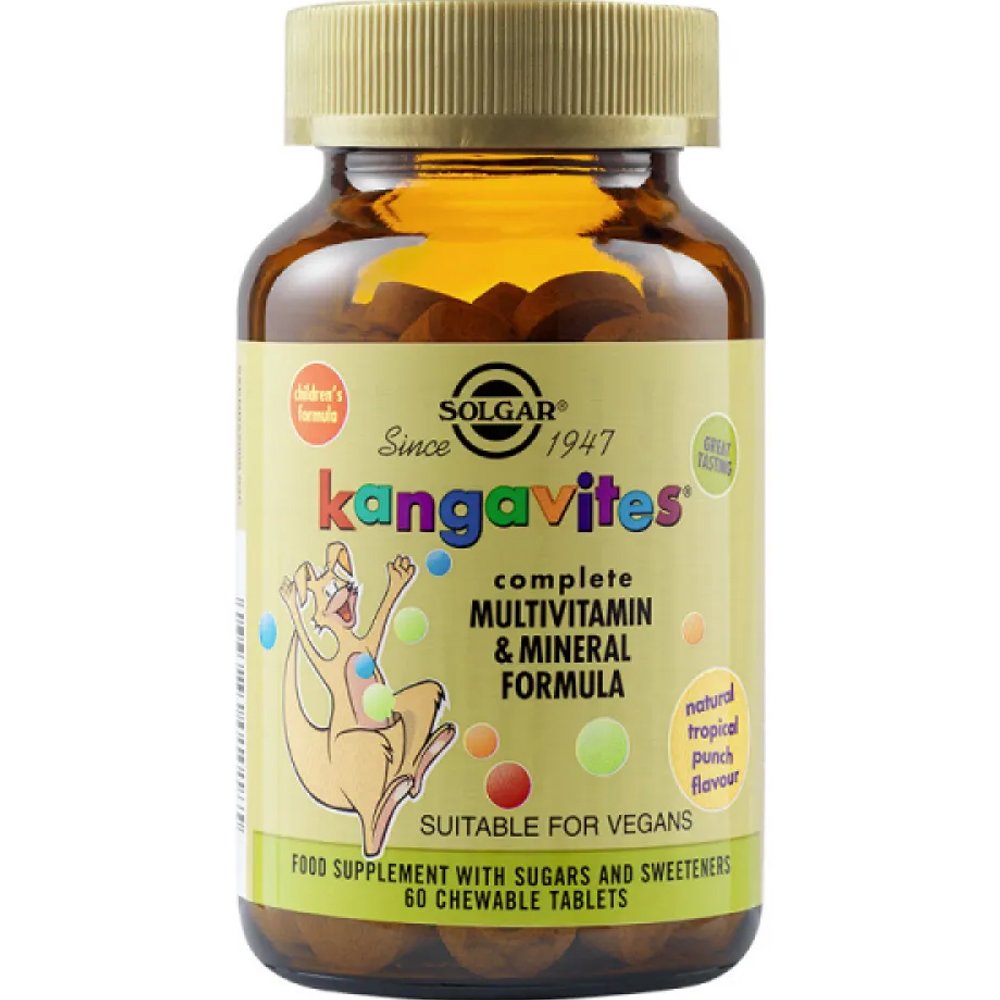Solgar Kangavites Complete Multivitamin & Mineral Formula for Kids Συμπλήρωμα Διατροφής Πολυβιταμίνων, Μετάλλων & Ιχνοστοιχείων για Παιδιά από 3 Ετών για Σωστή Ανάπτυξη, Ενίσχυση Ανοσοποιητικού & Ενέργεια 60chew.tabs - Tropical Punch Flavour