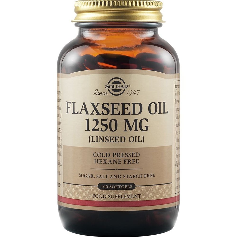 Solgar Flaxseed Oil 1250mg Συμπλήρωμα Διατροφής Ελαίου Λιναριού Πλούσιο σε Λιπαρά Οξέα για την Καλή Υγεία της Καρδιάς & του Εγκεφάλου & Ορμονική Ισορροπία 100 Softgels