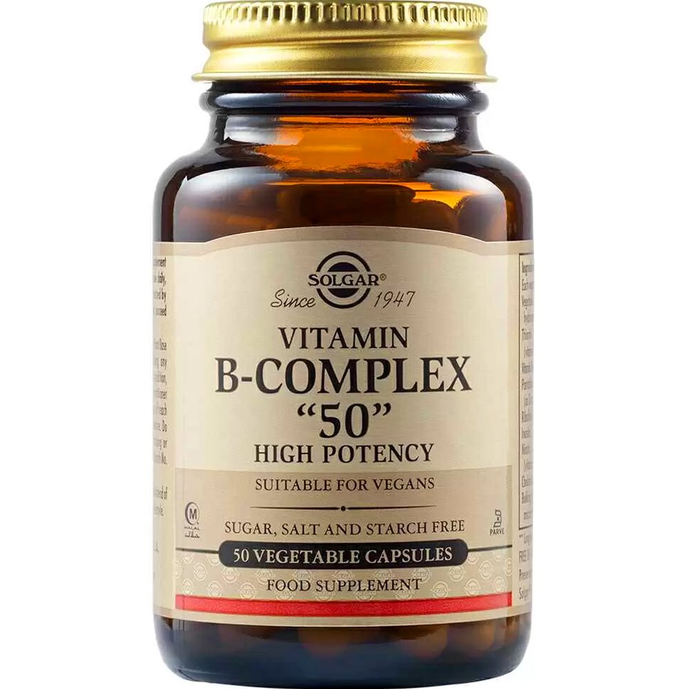 Solgar Formula B-Complex 100mg Συμπλήρωμα Διατροφής Συμπλέγματος Βιταμινών B για την Καλή Λειτουργία του Νευρικού Συστήματος & Ενίσχυση του Μεταβολισμού 50veg.caps