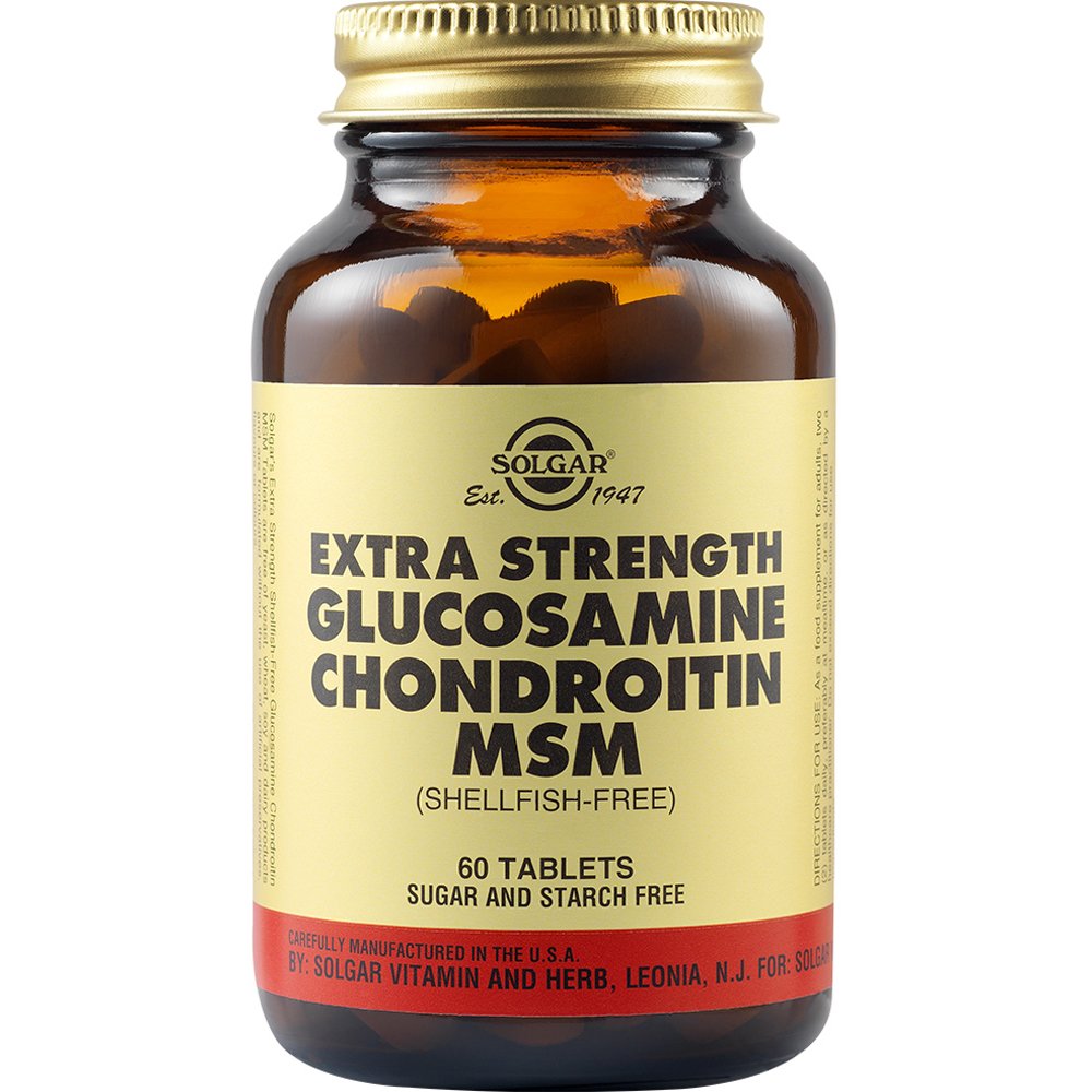 Solgar Extra Strength Glucosamine Chondroitin MSM Συμπλήρωμα Διατροφής για την Καλή Λειτουργία των Αρθρώσεων & του Χόνδρου & την Αντιμετώπιση της Φλεγμονής 60tabs