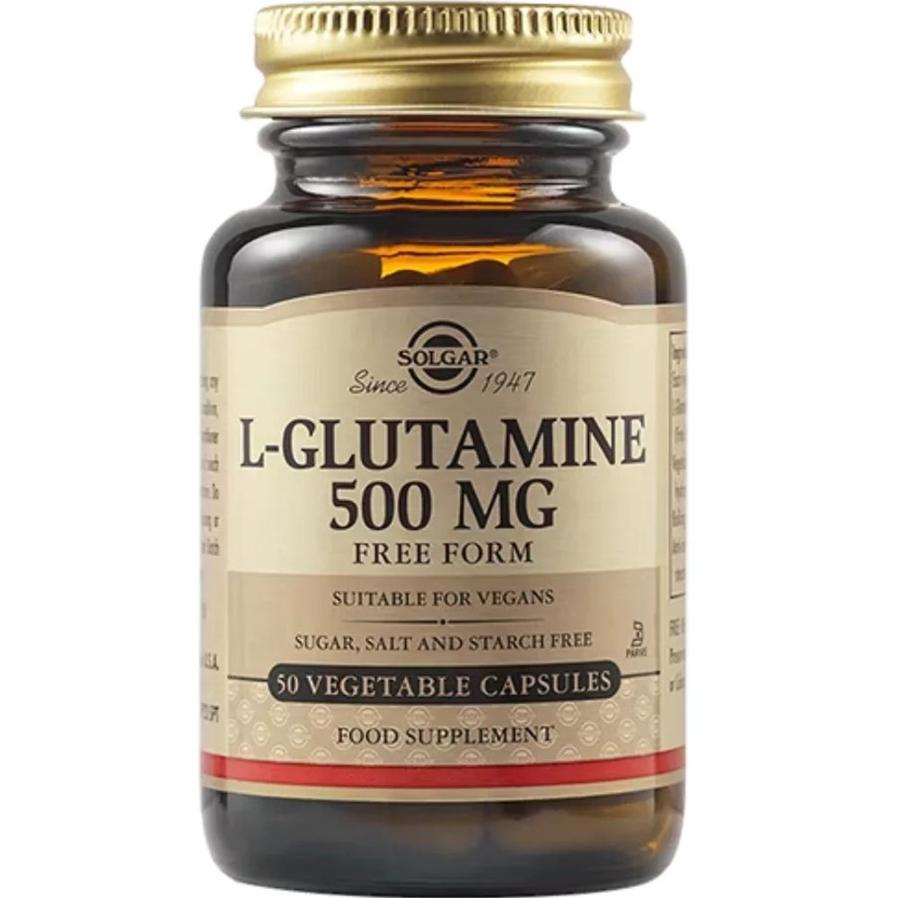 Solgar L-Glutamine 500mg Συμπλήρωμα Διατροφής Αμινοξέος Γλουταμίνης για Μυϊκή Αποκατάσταση Κατά Εντερικών Φλεγμονών & Πνευματική Εγρήγορση 50veg.caps