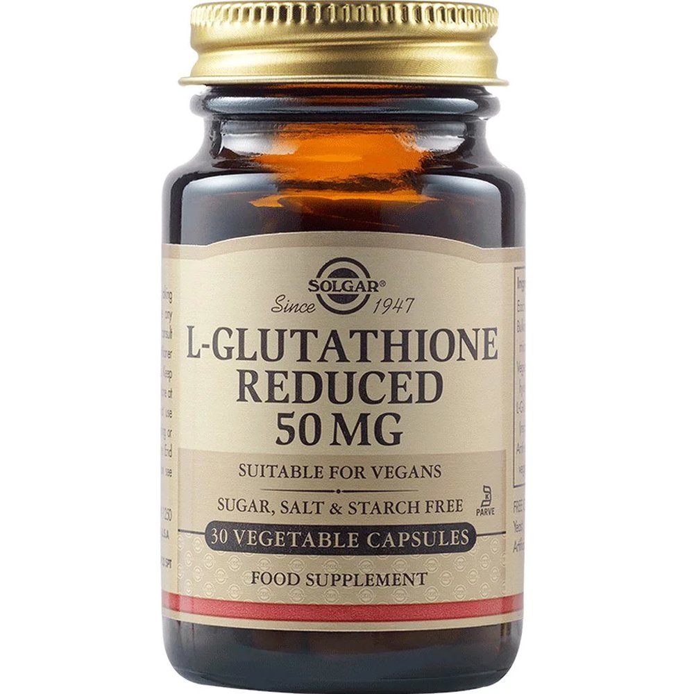 Solgar Solgar L-Glutathione 50mg Συμπλήρωμα Διατροφής Αμινοξέος Γλουταθειόνης για Αποτοξίνωση του Ήπατος με Ισχυρές Αντιοξειδωτικές Ιδιότητες 30veg.caps