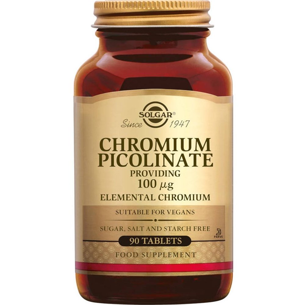 Solgar Chromium Picolinate Συμπλήρωμα Διατροφής Χρήσιμο για τον Έλεγχο του Σακχάρου στο Αίμα 100μg – 90tabs