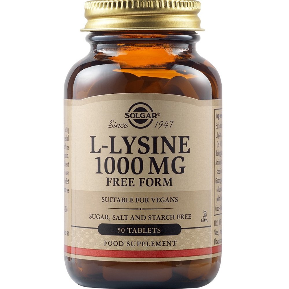 Solgar L-Lysine 1000mg Συμπλήρωμα Διατροφής Αμινοξέος Λυσίνης για την Αποτοξίνωση του Ήπατος & Πρόληψη Επανεμφάνισης του Ιού του Επιχείλιου Έρπητα & Άλλων Ιογενών Λοιμώξεων 50tabs 48585