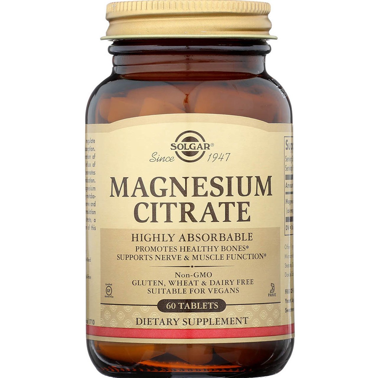 Solgar Magnesium Citrate Συμπλήρωμα Διατροφής με Μαγνήσιο Κιτρικής Μορφής Υψηλής Απορροφησιμότητας για την Καλή Λειτουργία του Νευρικού & Μυοσκελετικού Συστήματος 60tabs