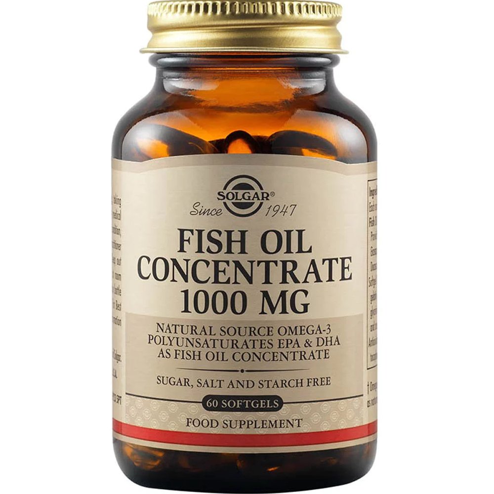Solgar Solgar Fish Oil Concentrate 1000mg Συμπλήρωμα Διατροφής Συμπυκνωμένου Ιχθυέλαιο Πλούσιο σε Ωμέγα 3  για την Ενίσχυση της Λειτουργίας της Καρδιάς, του Εγκεφάλου & της Όρασης 60 Softgels