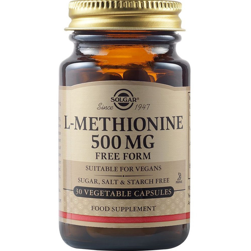 Solgar L-Methionine 500mg Συμπλήρωμα Διατροφής Αμινοξέος Μεθειονίνης με Αποτοξινωτικές Ιδιότητες για το Συκώτι, Αναδόμηση Ιστών & Καλής Υγεία Δέρματος & Μαλλιών 30veg.caps
