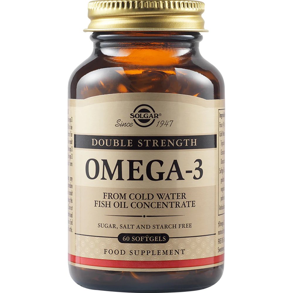 Solgar Omega-3 Double Strength Συμπλήρωμα Διατροφής με Ω3 Λιπαρά Οξέα για την Καλή Λειτουργία της Καρδιάς του Εγκεφάλου & της Όρασης 60 Softgels