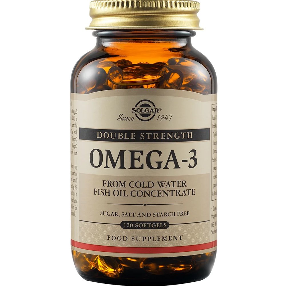 Solgar Solgar Omega-3 Double Strength Συμπλήρωμα Διατροφής με Ω3 Λιπαρά Οξέα για την Καλή Λειτουργία της Καρδιάς του Εγκεφάλου & της Όρασης 120 Softgels