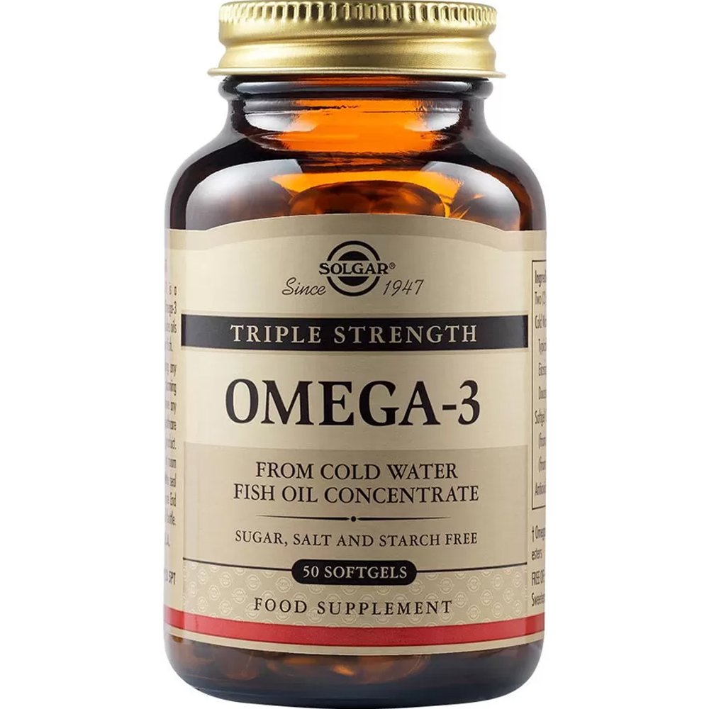 Solgar Solgar Omega-3 Triple Strength Συμπλήρωμα Διατροφής με Ω3 Λιπαρά Οξέα για την Καλή Λειτουργία της Καρδιάς του Εγκεφάλου & της Όρασης 50 Softgels