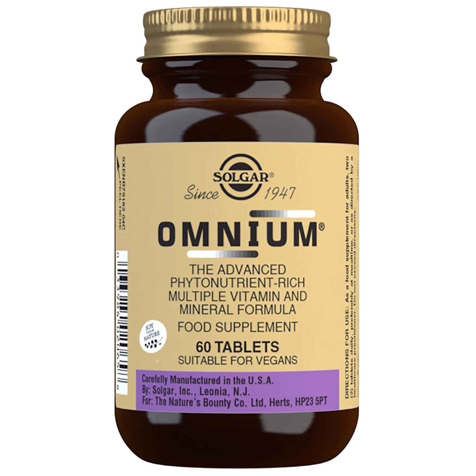 Solgar Omnium Multiple Vitamin & Mineral Formula Πρωτοποριακή Προηγμένη Φόρμουλα Πολλαπλής Διατροφικής Αξίας 60tabs