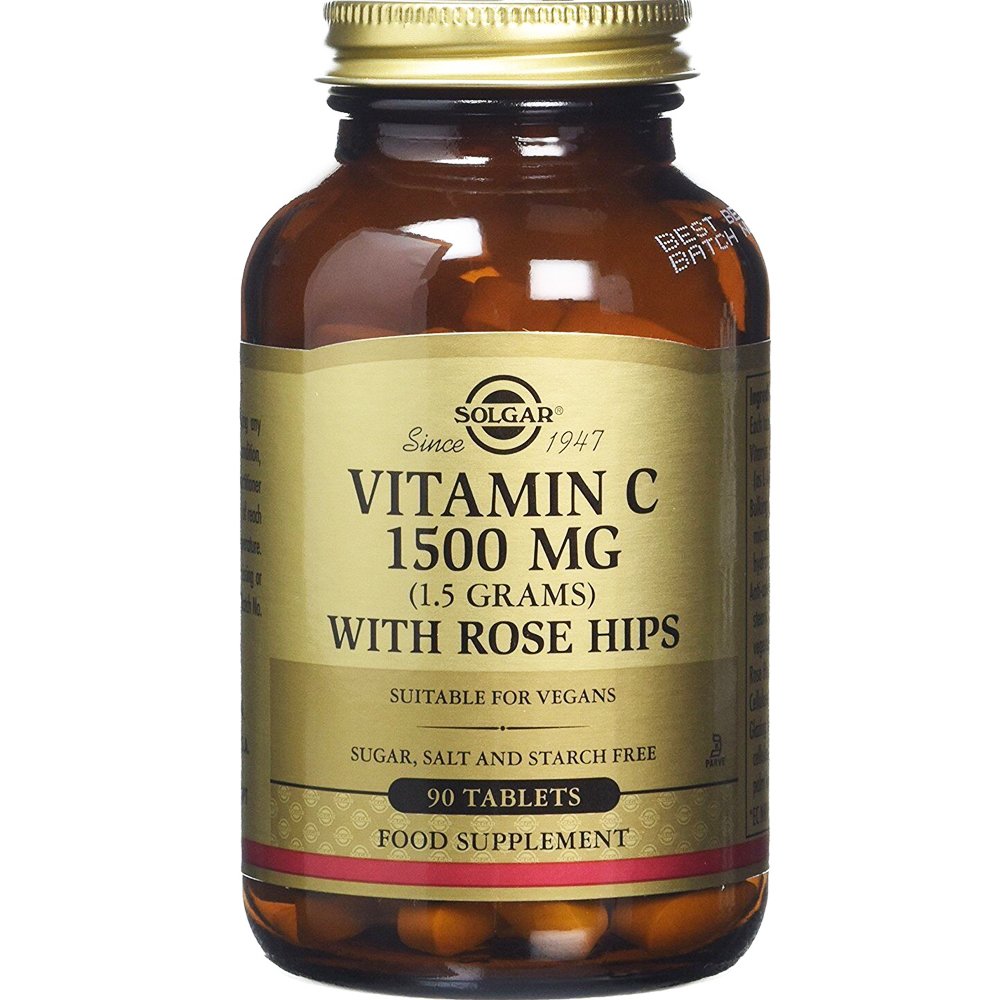 Solgar Vitamin C 1500mg with Rose Hips 1,5g Συμπλήρωμα Διατροφής Βιταμίνης C με Εκχύλισμα Καρπών Αγριοτριανταφυλλιάς για τη Φυσιολογική Λειτουργία του Ανοσοποιητικού Συστήματος με Αντιοξειδωτική Δράση 90tabs