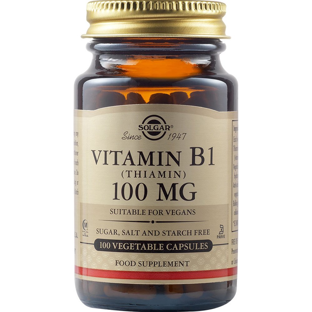 Solgar Solgar Vitamin B1 (Thiamin) 100mg Συμπλήρωμα Διατροφής Βιταμίνης Β1 (Θειαμίνης) για την Ενίσχυση του Νευρικού & Καρδιαγγειακού Συστήματος 100veg.caps