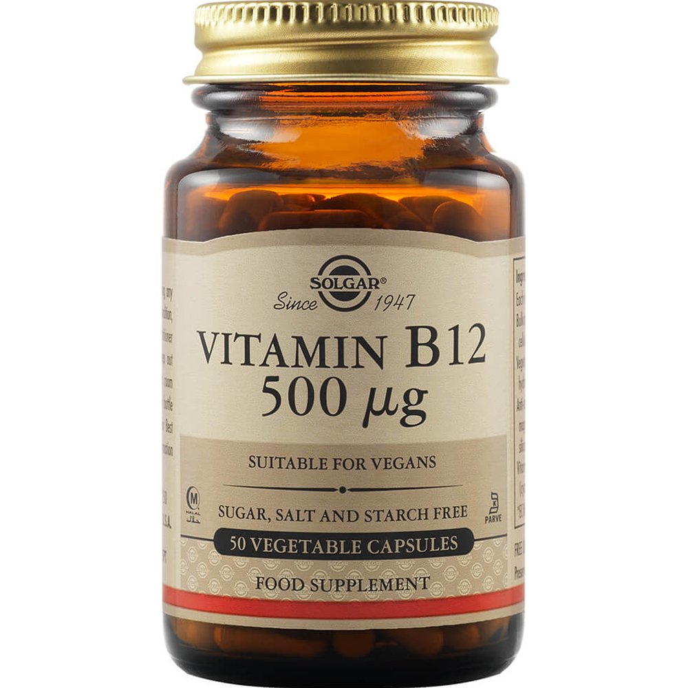 Solgar Solgar Vitamin B12 500μg Συμπλήρωμα Διατροφής Βιταμίνης Β12 για τη Φυσιολογική Λειτουργία του Νευρικού & Αιμοποιητικού Συστήματος 50veg.caps