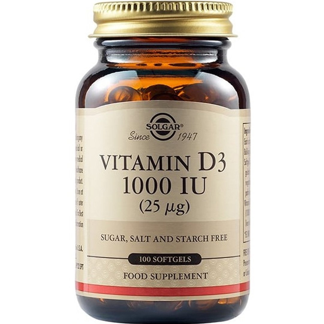 Solgar Solgar Vitamin D3 1000IU Συμπλήρωμα Διατροφής Βιταμίνης D3 για την Καλή Λειτουργία των Οστών & Ανοσοποιητικού 100 Softgels