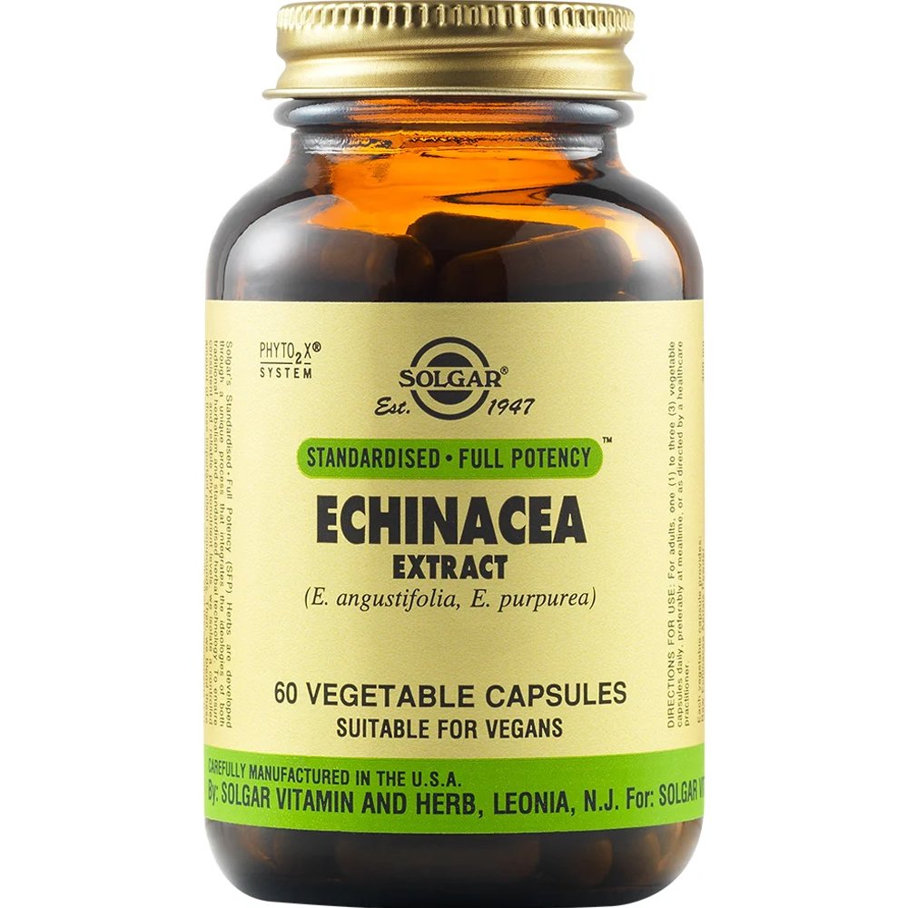 Solgar Solgar Echinacea Extract Συμπλήρωμα Διατροφής Εκχυλίσματος Εχινάκειας για την Ενίσχυση του Ανοσοποιητικού Συστήματος Κατά του Κρυολογήματος 60veg.caps