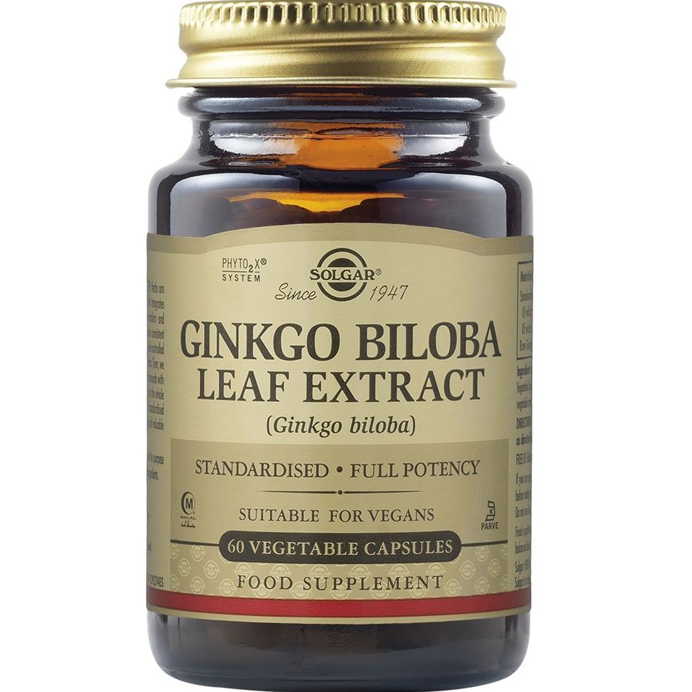 Solgar Solgar Gingko Biloba Leaf Extract Συμπλήρωμα Διατροφής Εκχυλίσματος Φύλλων Γκίνγκο Μπιλόμπα για την Ενίσχυση της Μνήμης & των Εγκεφαλικών Λειτουργιών 60veg.caps