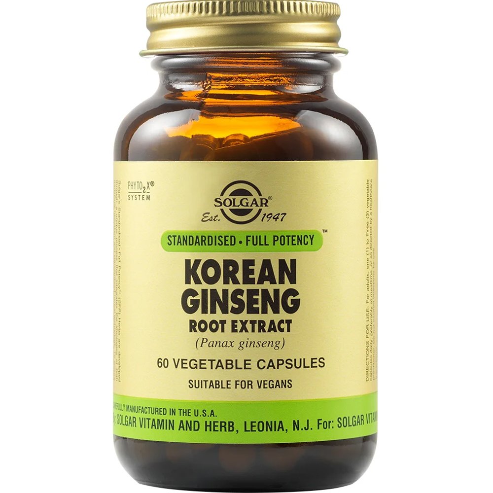 Solgar Solgar Korean Ginseng Root Extract Συμπλήρωμα Διατροφής Εκχυλίσματος Ρίζας Κορεάτικου Τζίνσενγκ για Ενέργεια, Τόνωση & Πνευματική Διαύγεια 60veg.caps