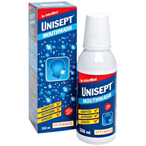 Intermed Unisept Mouthwash Αντιμικροβιακή, Καθαριστική, Επουλωτική, Ανακουφιστική Δράση 250ml