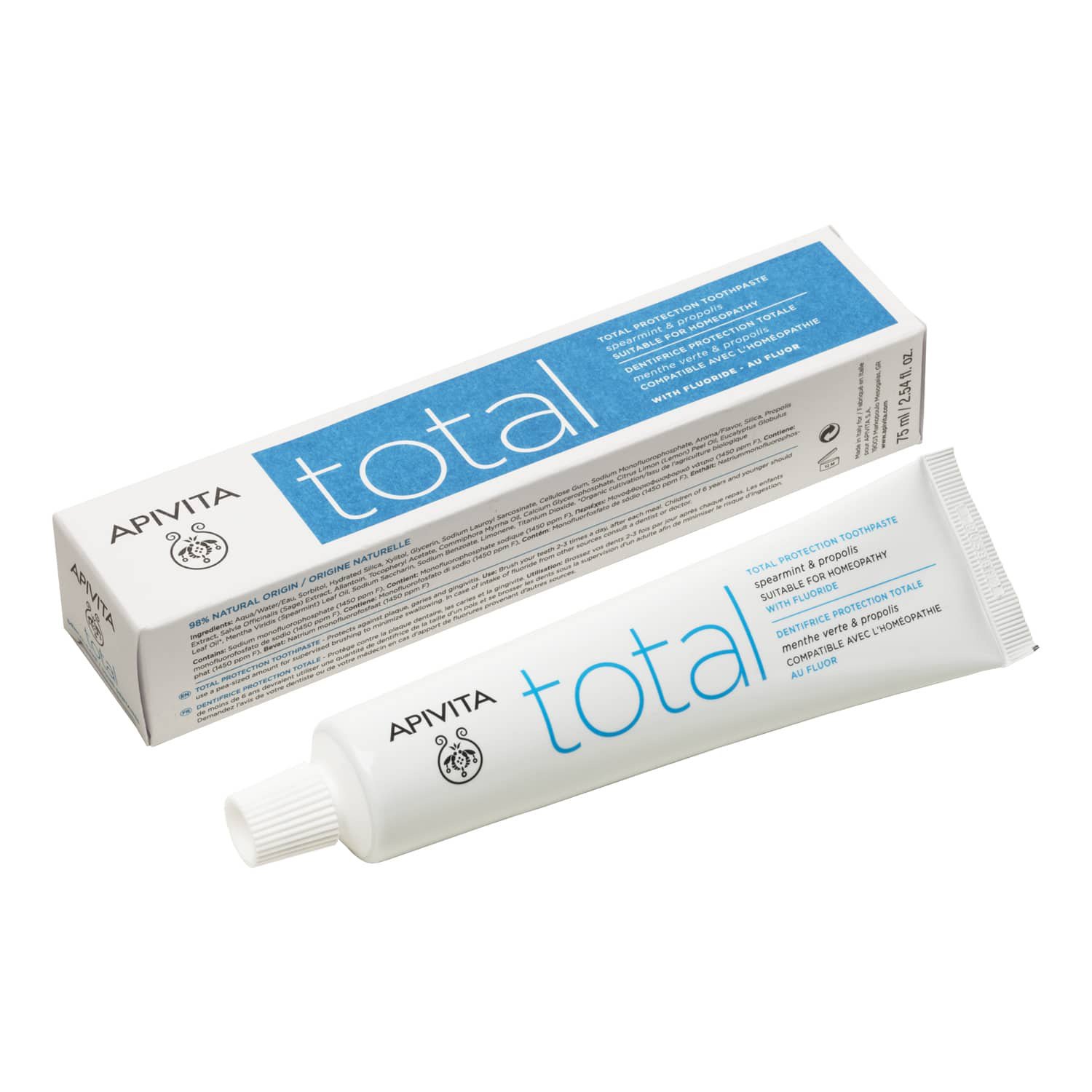 Apivita Natural Dental Care Total Οδοντόκρεμα Για Ολοκληρωμένη Προστασία Με Πρόπολη & Δυόσμο 75ml