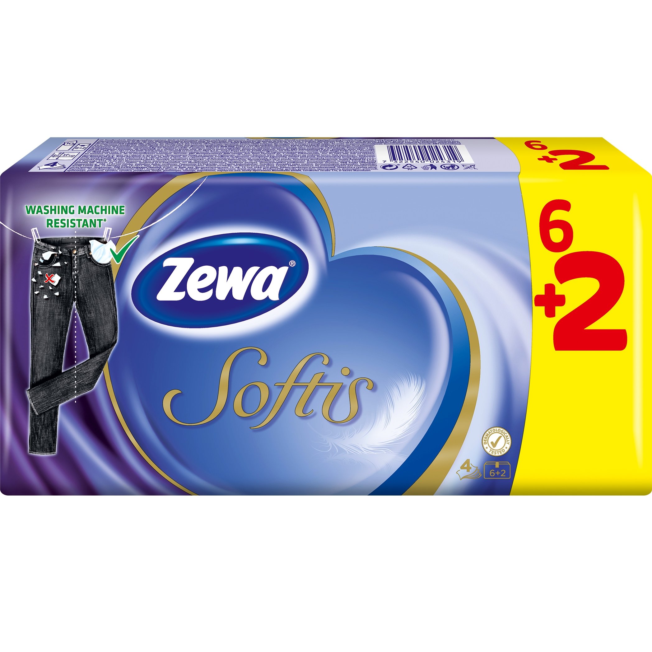 Zewa Softis Classic Χαρτομάντηλα Τσέπης 6+2 τμχ