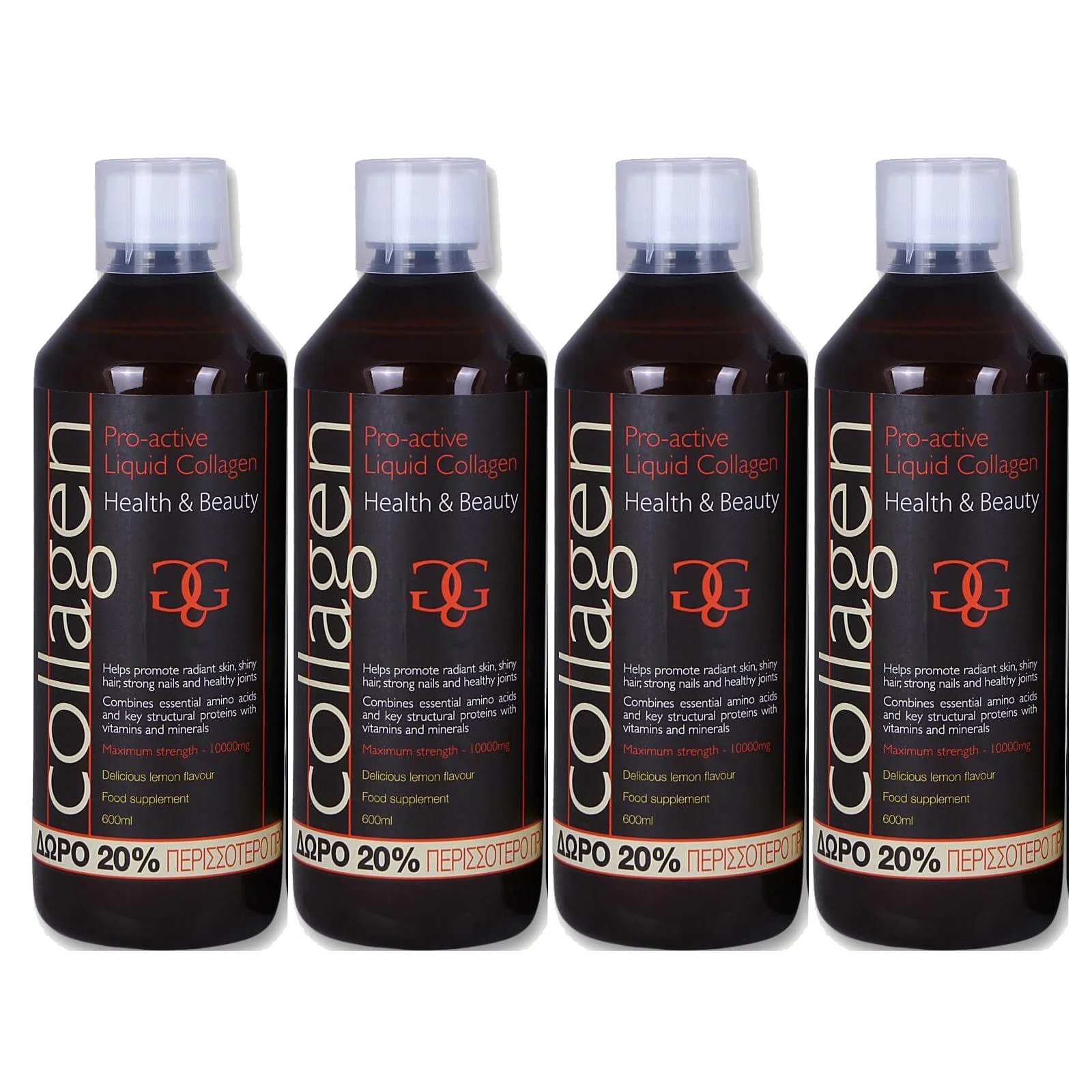 Collagen ProActive Πακέτο Προσφοράς Πόσιμο Κολλαγόνο 4x500ml Δώρο 20% Επιπλέον Ποσότητα – 1 Λεμόνι + 3 Φράουλα