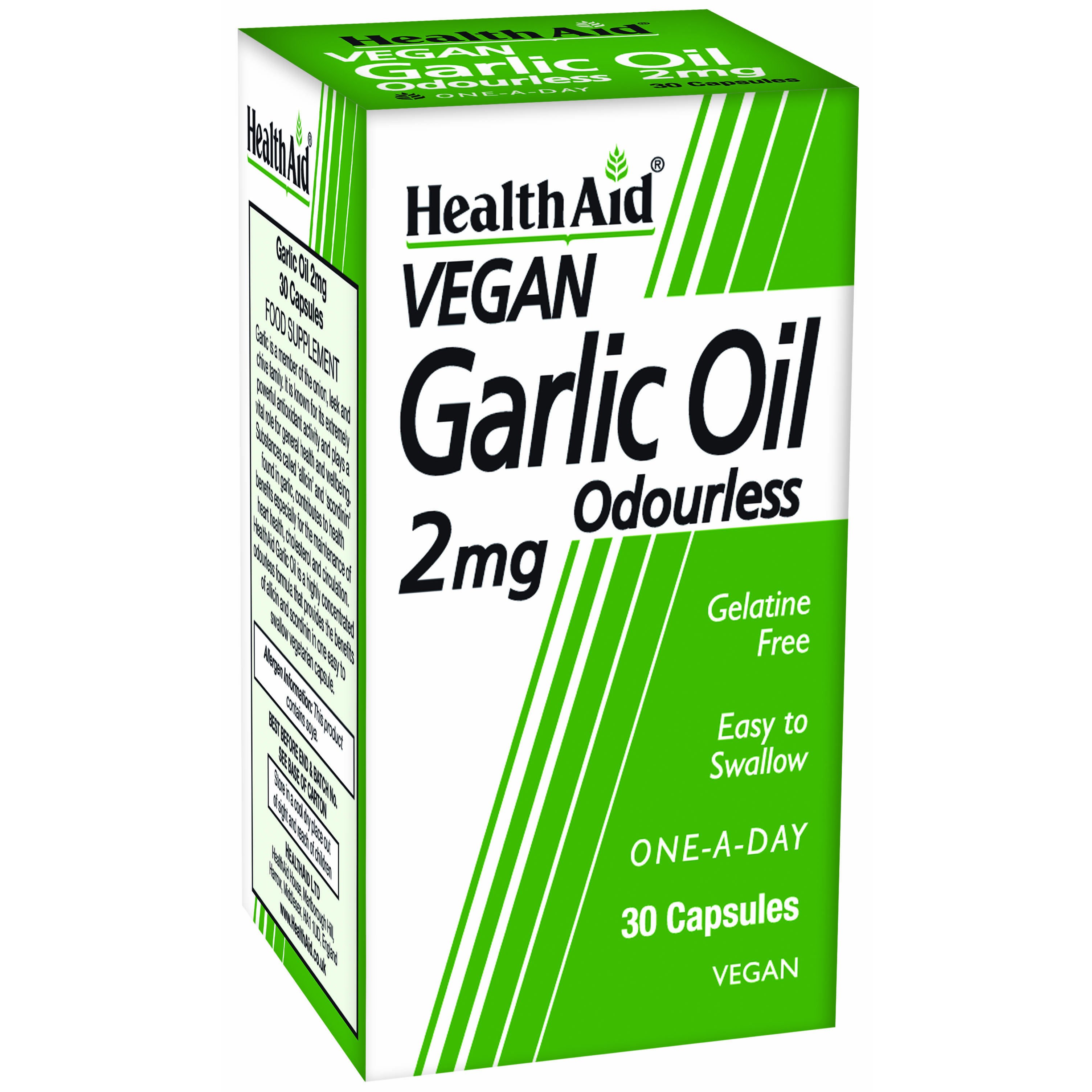 Health Aid Garlic Oil Odourless 2mg 30Caps,Συμπλήρωμα Διατροφής Έλαιο Σκόρδου σε Άοσμη Κάψουλα