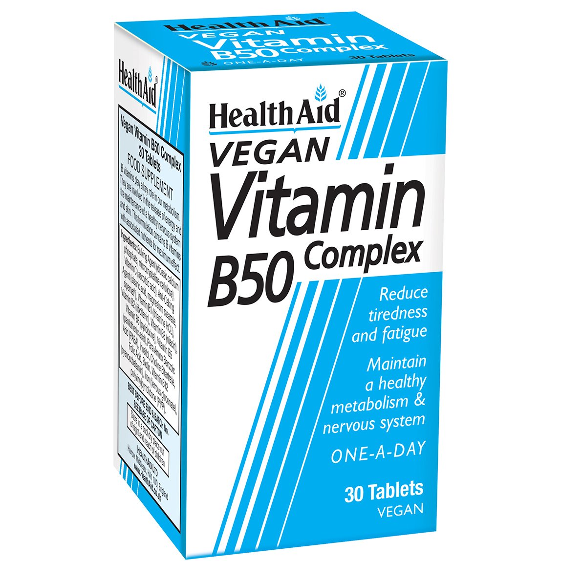 Health Aid Vitamin B50 Complex 30tabs,Συμπλήρωμα Διατροφής για Υγιές Νευρικό Σύστημα