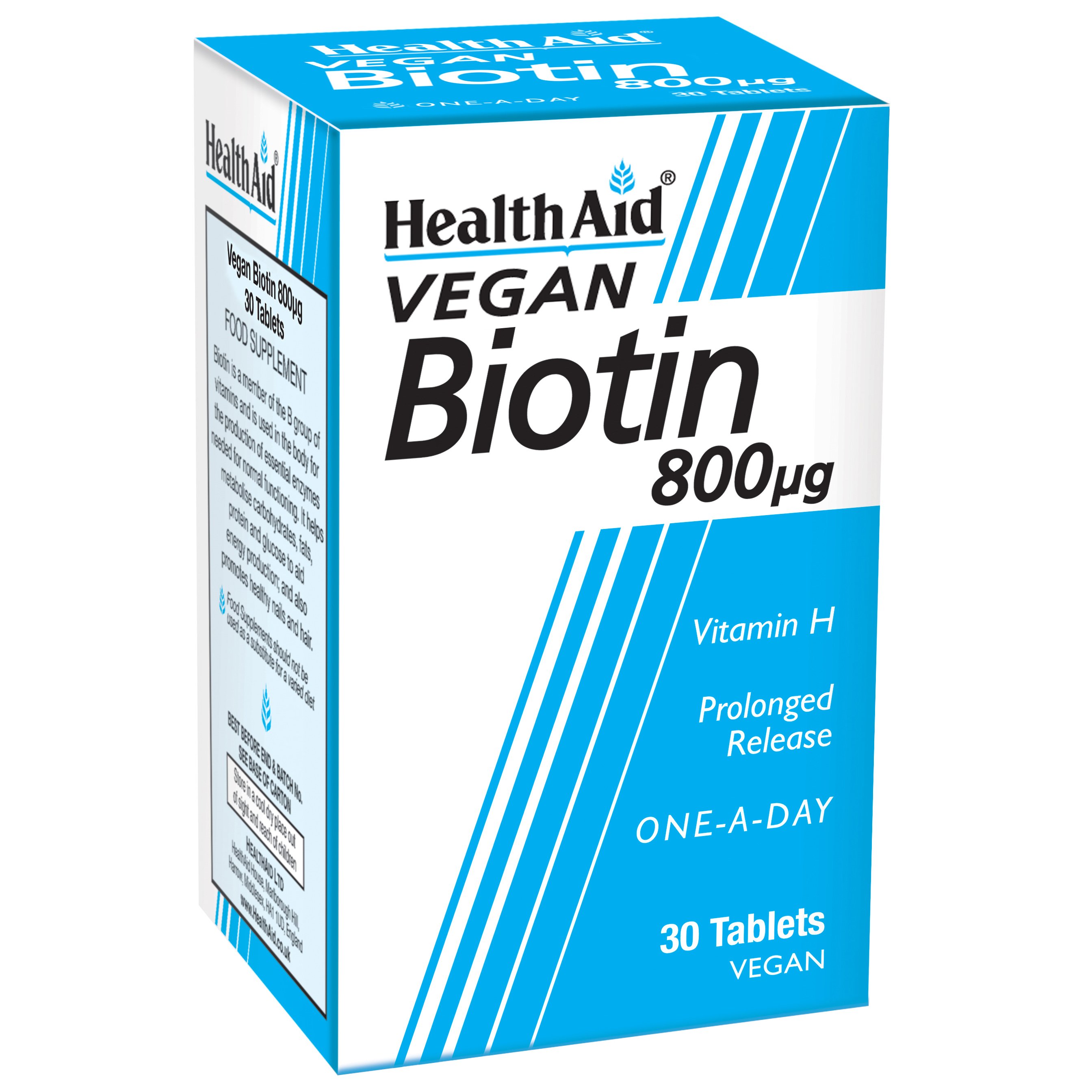 Health Aid Biotin (vitamin H) 800mg 30tabs,Συμπλήρωμα Διατροφής, Ενισχύει τα Μαλλιά, το Δέρμα και τα Νύχια, Βραδείας Αποδέσμευση