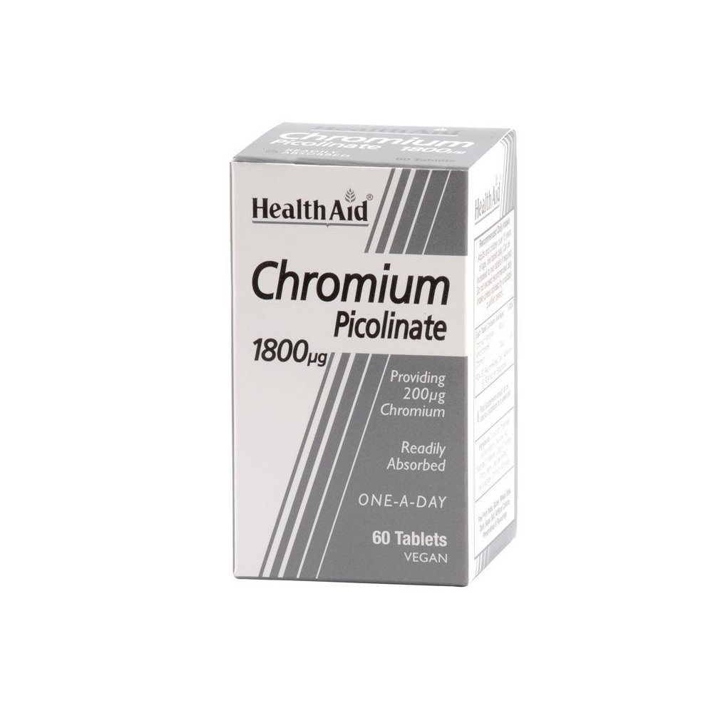 Health Aid Chromium Picolinate 1800 μg Προωθεί Τον Μεταβολισμό Των Υδατανθράκων Των Λιπών & Των Πρωτεϊνών 60Ταμπλέτες