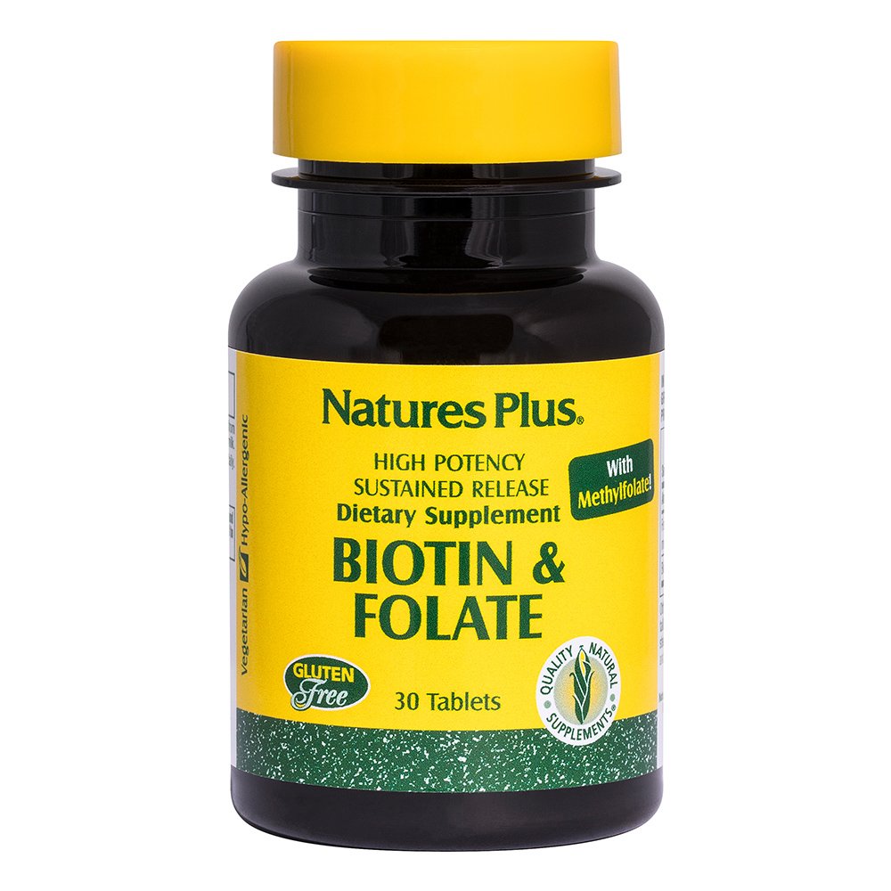 Natures Plus Biotin & Folic Acid Συμπλήρωμα Διατροφής για την Καλή Υγεία των Μαλλιών & του Δέρματος 30tabs