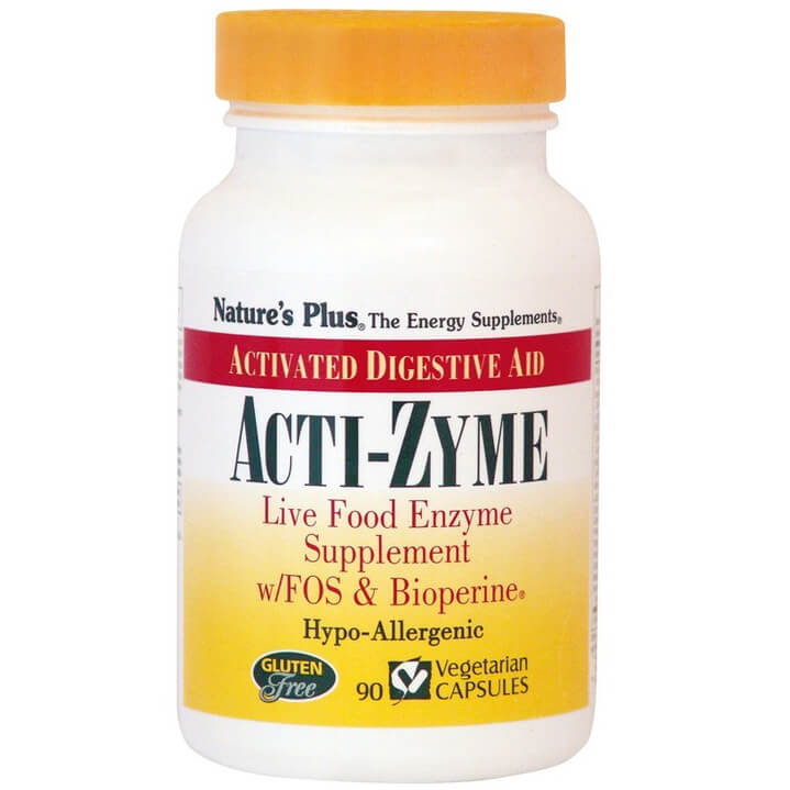 Natures Plus Acti-Zyme Συμπλήρωμα Διατροφής που Περιλαμβάνει Μεγάλο Φάσμα Πρωτεολυτικών και Άλλων Πεπτικών Ενζύμων 90Veg.Caps