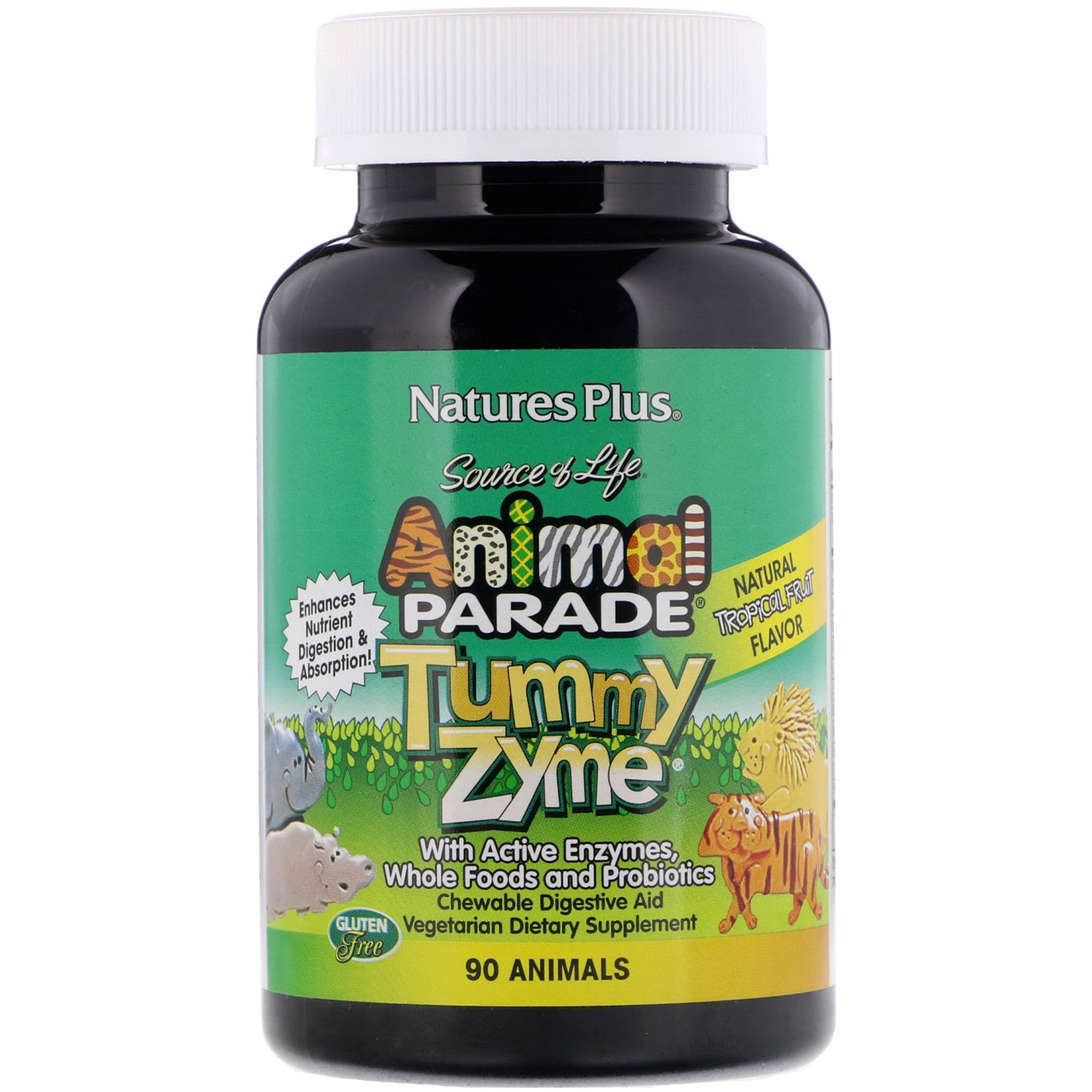 Nature’s Plus Animal Parade Tummy Zyme Συμπλήρωμα Διατροφής με Ένζυμα, Προβιοτικά & Υπετροφές 90 Μασώμενα Ζωάκια