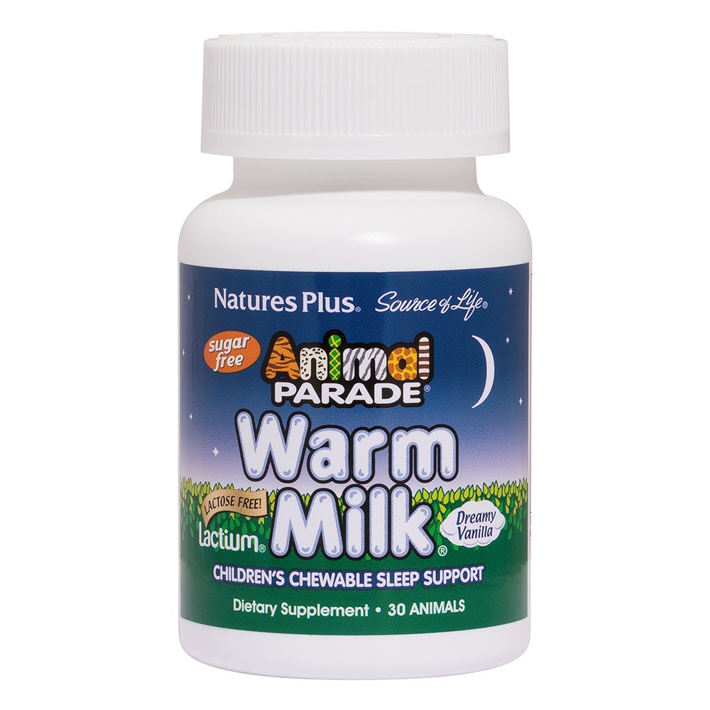 Nature’s Plus Animal Parade Warm Milk Συμπλήρωμα Διατροφής, Ασφαλές Βοήθημα Ύπνου για Παιδιά 30 Chew Tabs