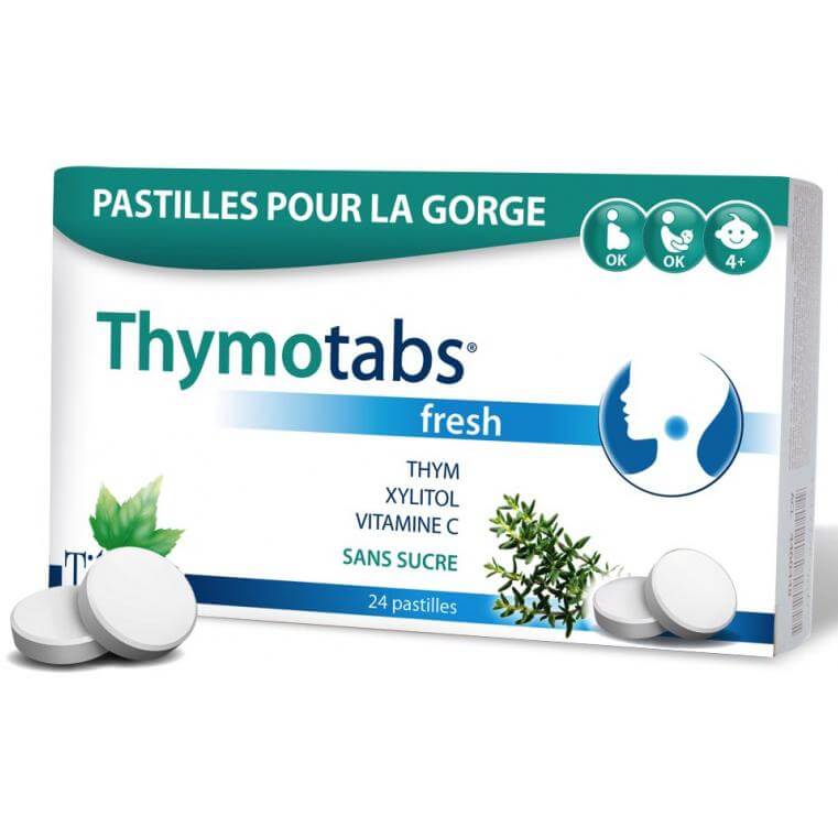 Tilman ThymoTabs Fresh Παστίλιες για το Λαιμό, με Θυμάρι, Ξυλιτόλη & Βιταμίνη C Χωρίς Ζάχαρη 24τμχ