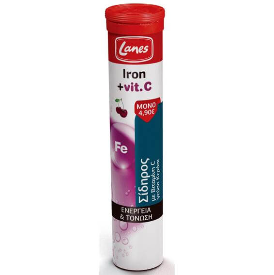 Lanes Iron + Vitamin C Σίδηρος µε Βιταμίνη C, για το Φυσιολογικό Σχηματισμό των Ερυθρών Αιμοσφαιρίων, Γεύση Κεράσι 20Effer.Tabs