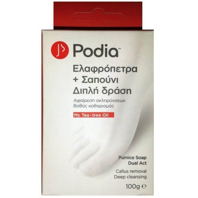 Podia Ελαφρόπετρα & Σαπούνι Διπλή Δράση με Tea Tree Oil για Αφαίρεση Σκληρύνσεων & Βαθύ Καθαρισμό 100 gr