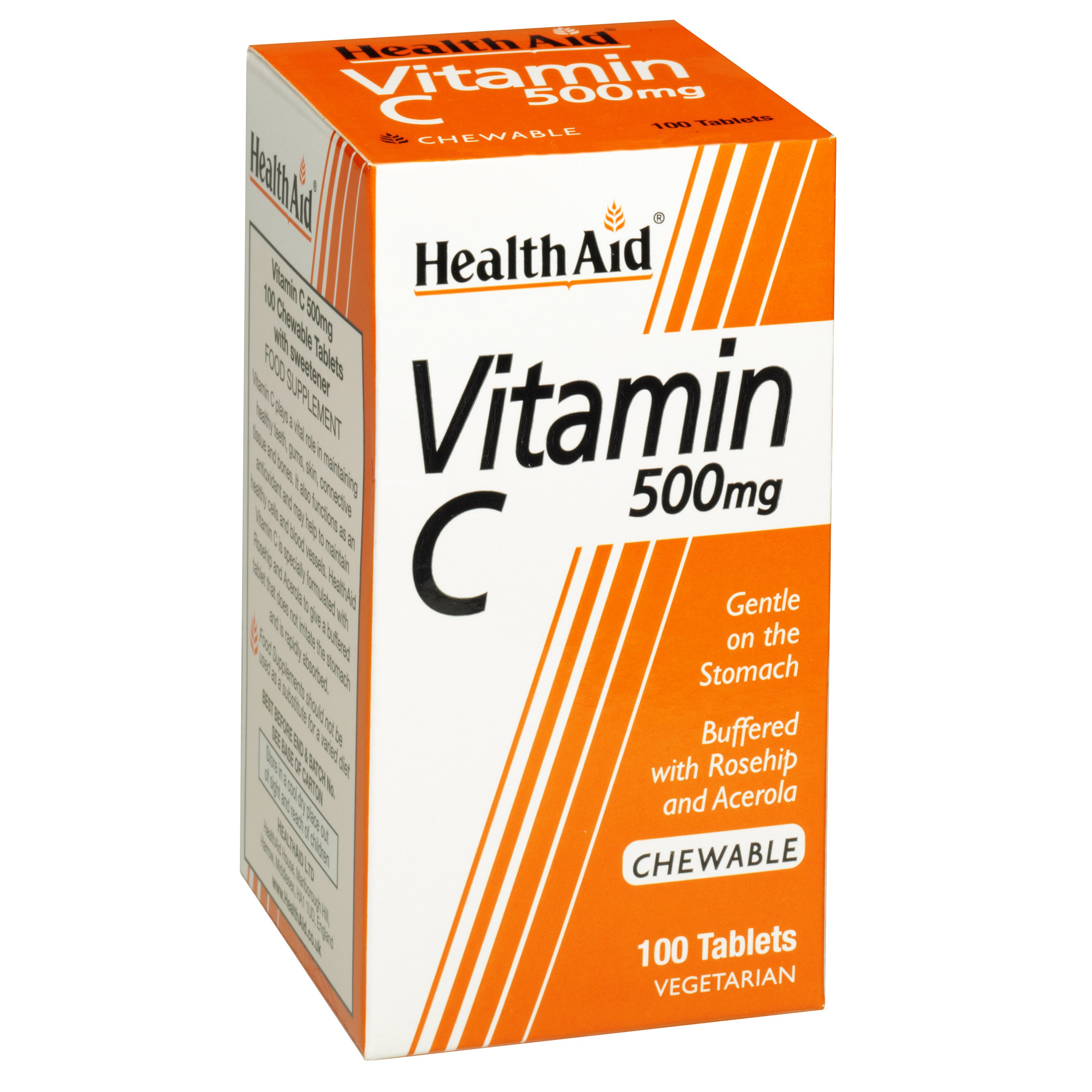 Health Aid Vitamin C 500mg Συμπλήρωμα Διατροφής Βιταμίνη C Μασώμενη με Αγριοτριανταφυλλιά & Ασερόλα, με Γεύση Πορτοκάλι 100 Chew.tabs