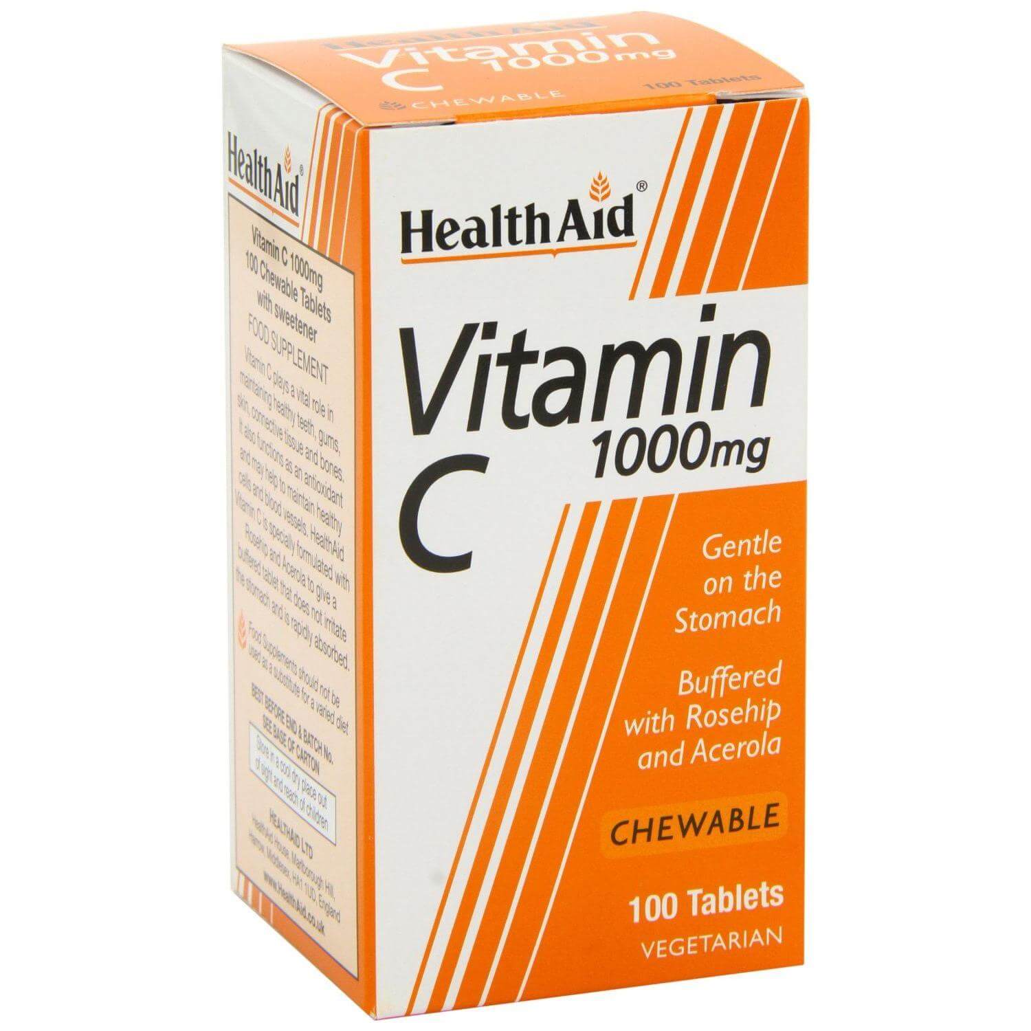 Health Aid Vitamin C 1000mg with Rosehip and Acerola Μασώμενη Βιταμίνη C με Αντιοξειδωτική Δράση 100 veg. tabs