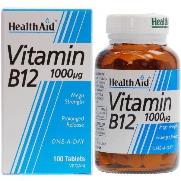 Health Aid Vitamin B12 1000μg Βιταμίνη B12 για την Καλή Λειτουργία του Νευρικού Συστήματος 100 veg. tabs